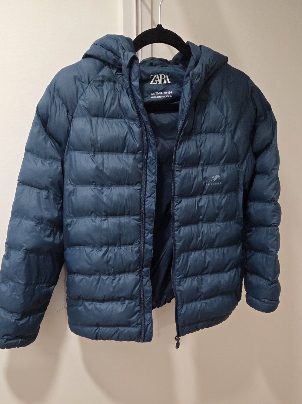 Zara Kids Navy Puffer Jacket - Lightweight Hooded Coat